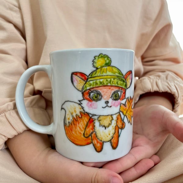Hand-painted cup for a child – with an autumn design 