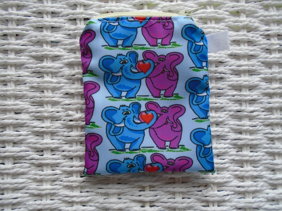 Blue & Pink Elephant Themed Coin Purse or Card Holder.