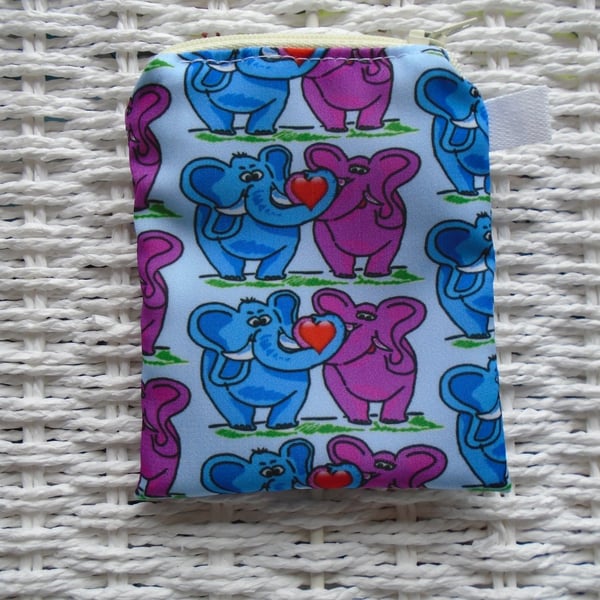 Blue & Pink Elephant Themed Coin Purse or Card Holder.