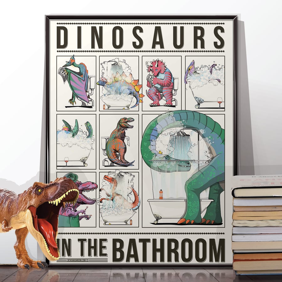 Dinosaurs Bathroom Poster Wall Art Print Home Décor, funny toilet art