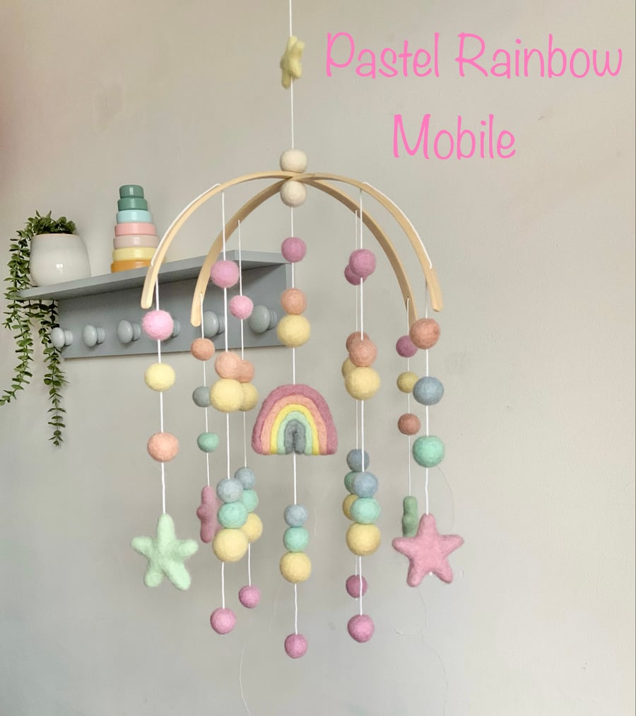 Pastel Rainbow with stars baby mobile, girls pastel nursery mobile 