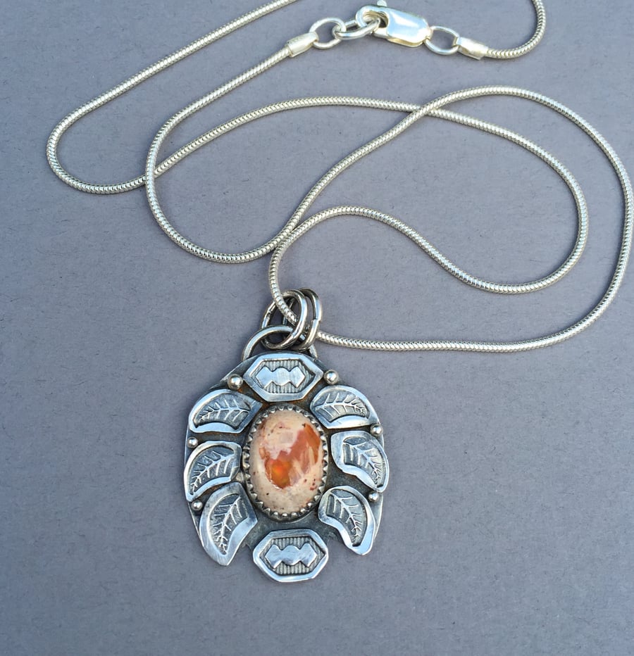 Mexican Fire Opal and Silver pendant