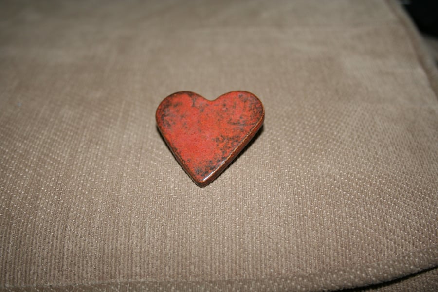 Handmade ceramic red heart brooch