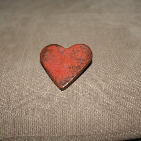 Handmade ceramic red heart brooch