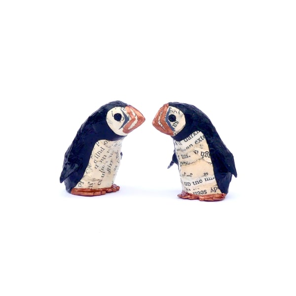 Handmade Copper Puffins - Set of 2 - Handmade nature inspired seabird art gifts
