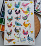 Whimsical Chicken Art, Hand-Painted Watercolour