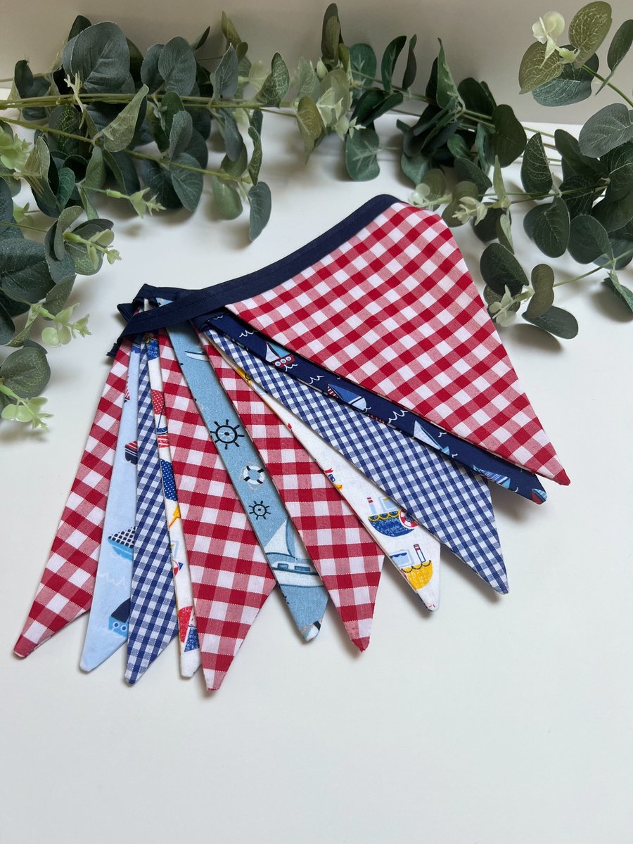 Handmade Fabric Bunting 11 flags: Nautical