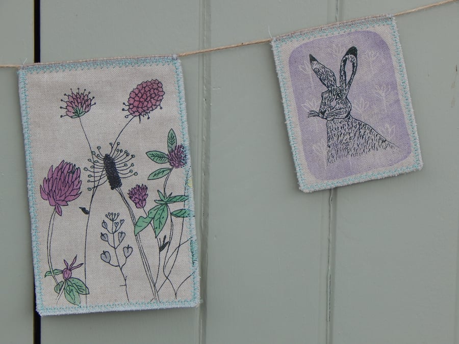 Hare and Wild Flower - 90 cm - Screen printed Bunting