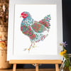 Fleur the Chicken mounted, ready to frame print 
