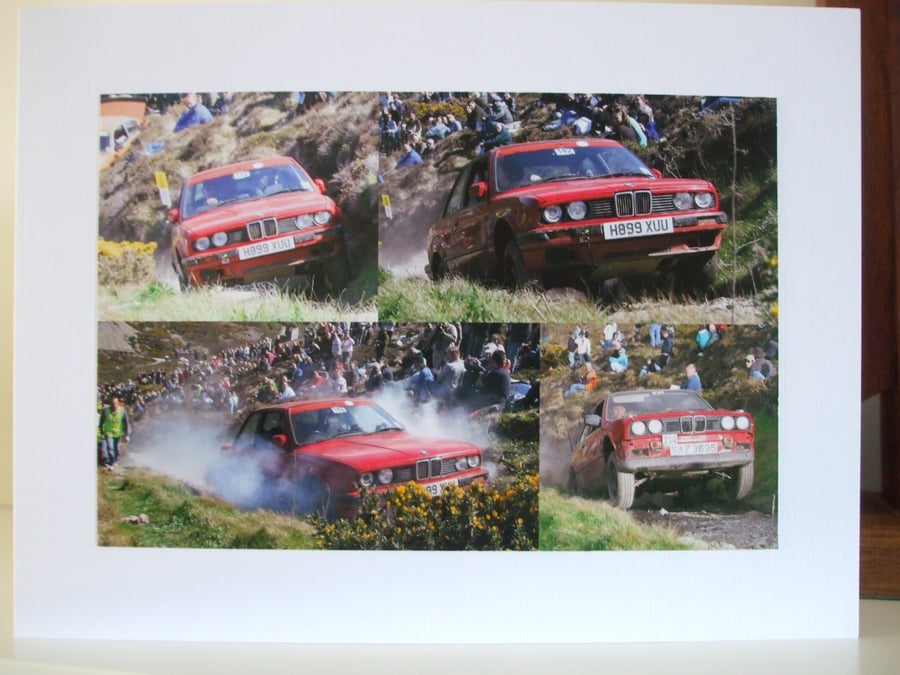 Montage of photographs of red BMWs on the LandsEnd Trial.