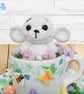 Crochet white mouse in an espresso teacup. Mouse ornament. Mouse decoration. - Image 3