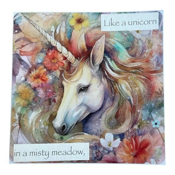 Unicorn in a Misty Meadow Greetings Card.