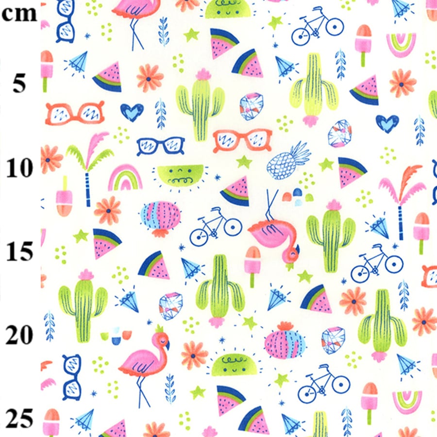 SALE - Tropical Holiday Feel Fabric with Flamingos and other holiday vibes