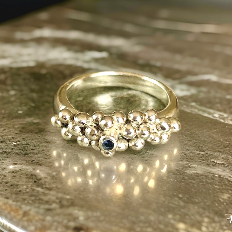 Organic Silver Droplet Ring with Zirconia