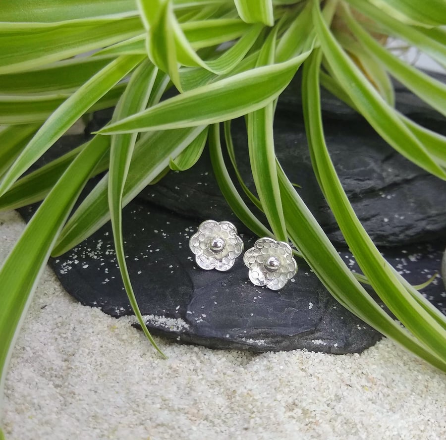 Silver Flower Stud Earrings