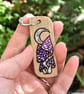 Purple Mushrooms under a Crescent Moon. Pyrography keyring. - Image 3