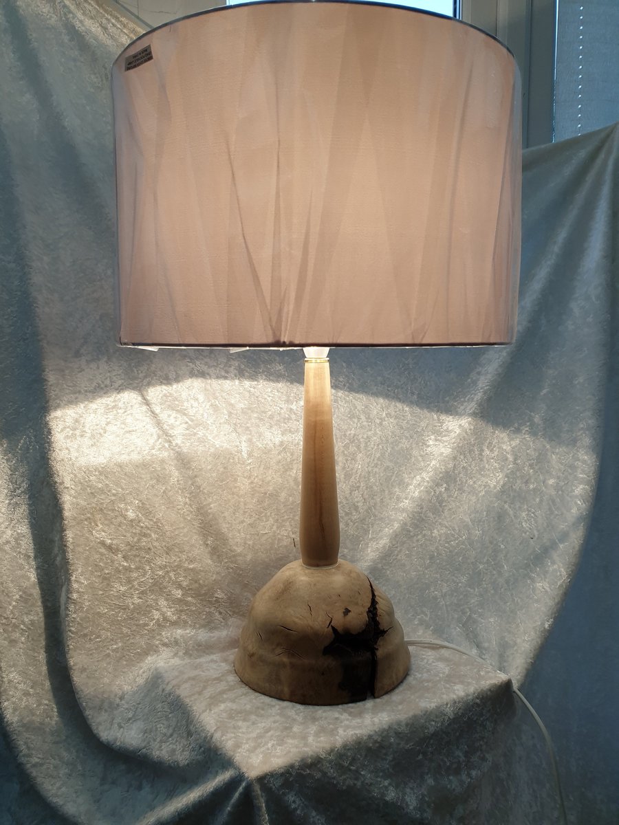 A Unique and beautifully Crafted Table Lamp in Solid Burr Burl Oak