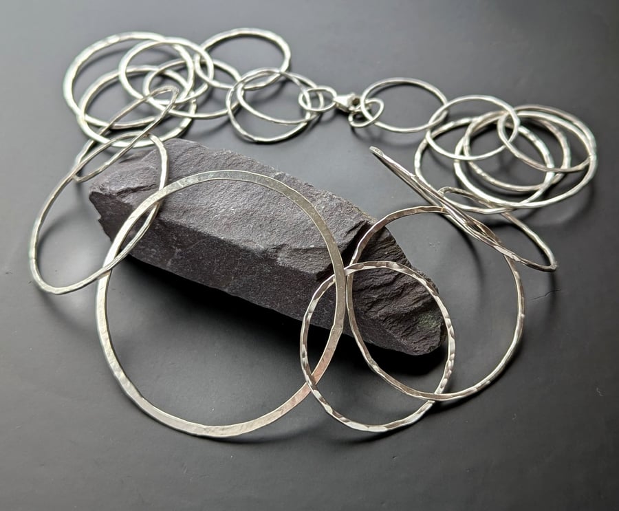 STERLING SILVER 24" Hoop Necklace, Handmade Urban Jewellery