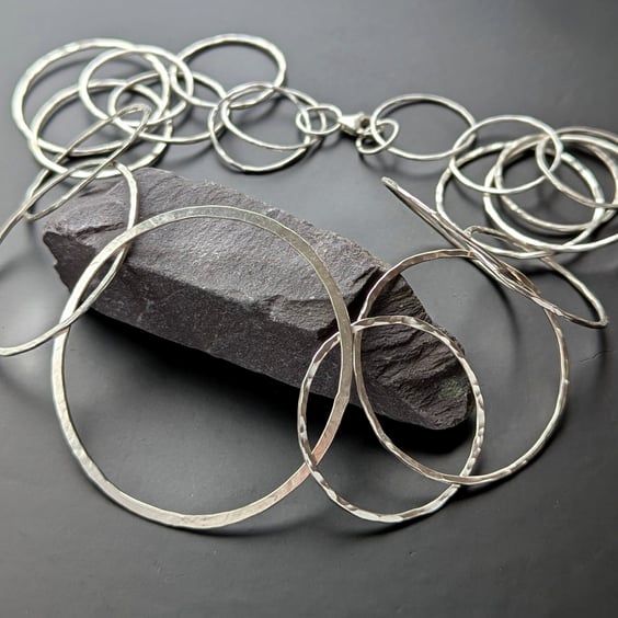 STERLING SILVER 24" Hoop Necklace, Handmade Urban Jewellery