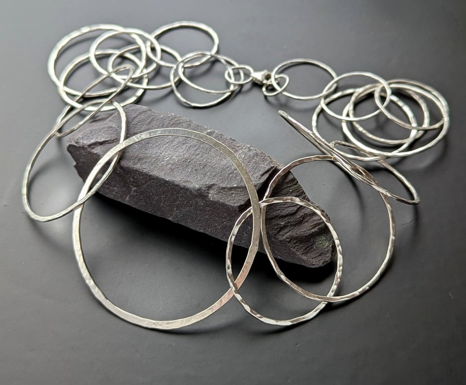 STERLING SILVER 24" Hoop Necklace, Handmade Urban Jewellery