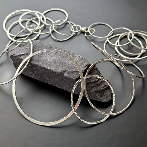 STERLING SILVER 24" Hoop Necklace, Handmade Urban Jewellery
