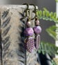 Purple Czech Glass Leaf Earrings with Faceted Beads and Leverback Earwires 