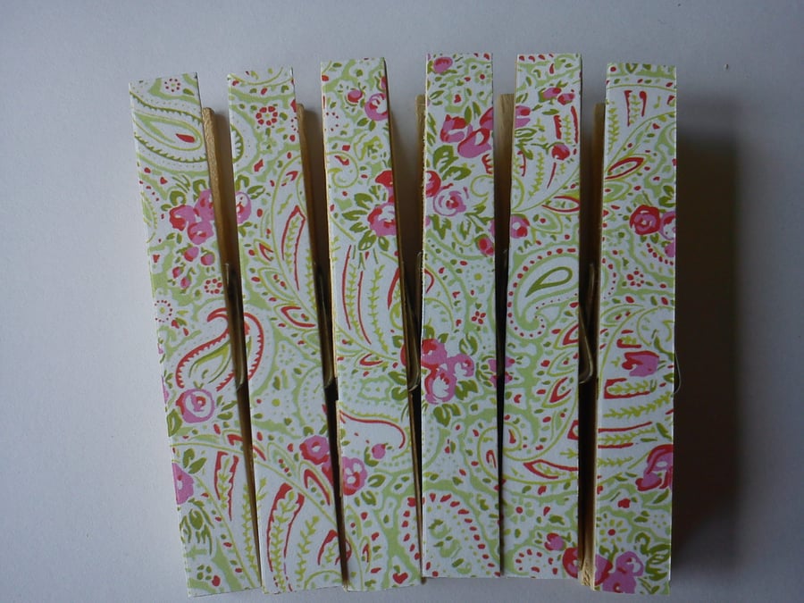 Green Paisley magnetic pegs fridge magnets memo peg shabby chic