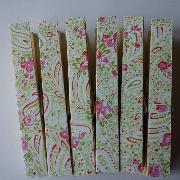 Green Paisley magnetic pegs fridge magnets memo peg shabby chic