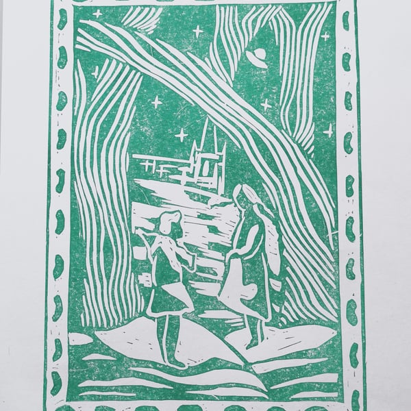 The Green Children of Woolpit - A4 Lino Print