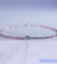 Bracelet dainty sterling silver & Swarovski pink glass pearl asymmetric pattern  - Image 3