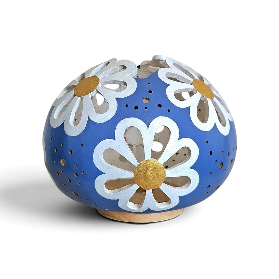 Cornflower Blue & White Daisy Gourd Lamp