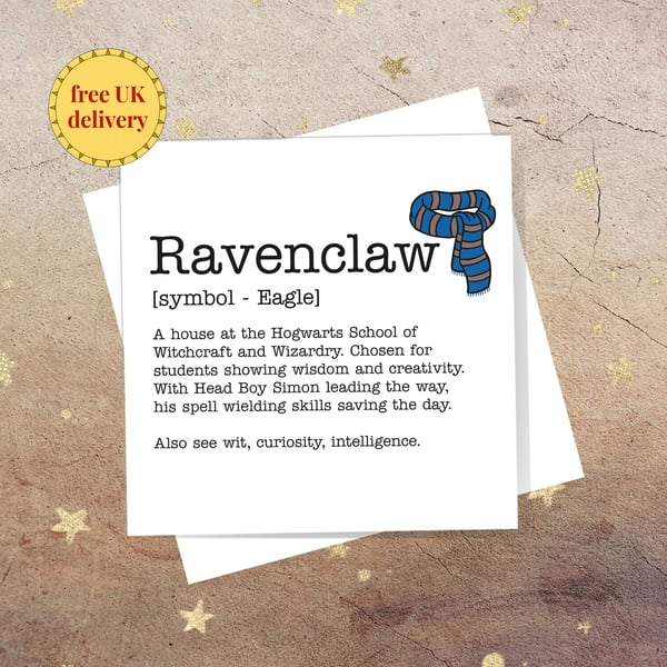 Ravenclaw definition card - Harry Potter, Hogwarts, free postage, blank inside