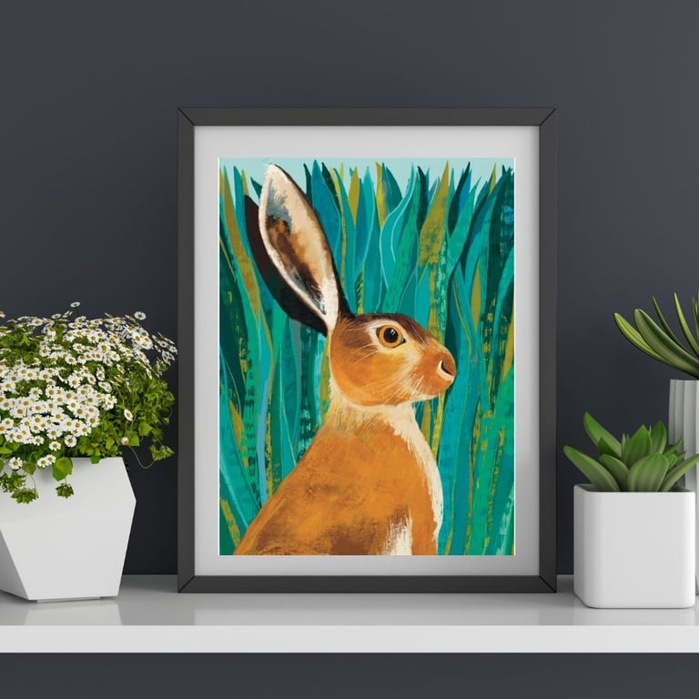 Hare Art Print - Wildlife mounted art print