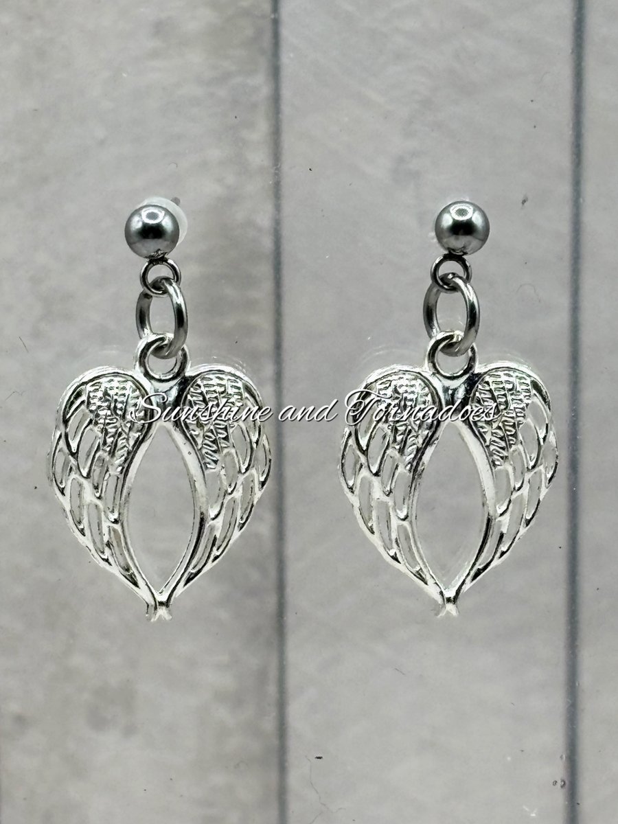 Double Angel Wing Earrings. Hypoallergenic. Memorial Gift. Gift for Her. 