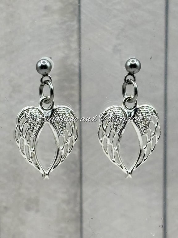 Double Angel Wing Earrings. Hypoallergenic. Memorial Gift. Gift for Her. 
