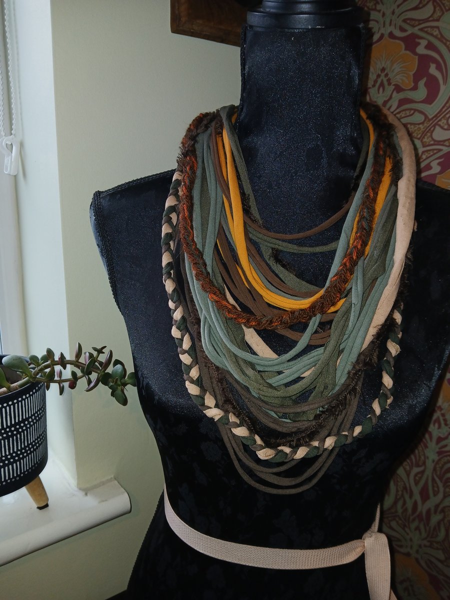 Handmade upcycled Boho loop scarf Forest