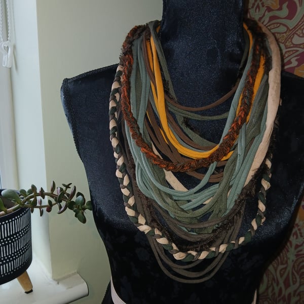 Handmade upcycled Boho loop scarf Forest