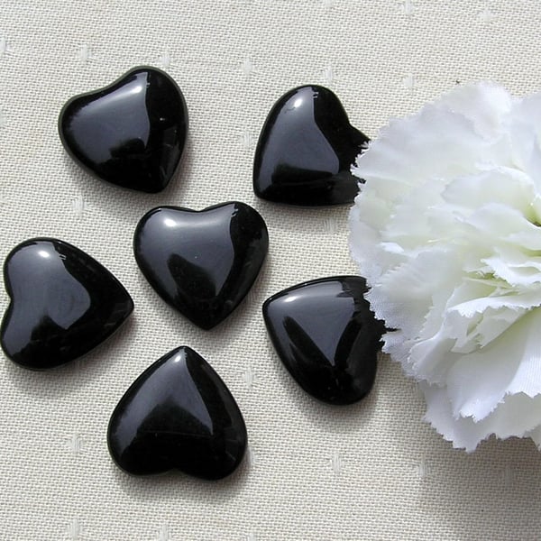 6 Black Obsidian Solid Gemstone Puffy Polished Hearts - 20mm - Crafting