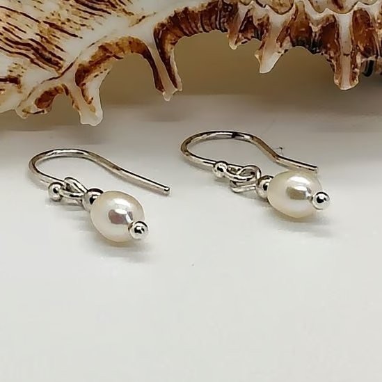 freshwater pearl drop earrings soft white colour sterling silver