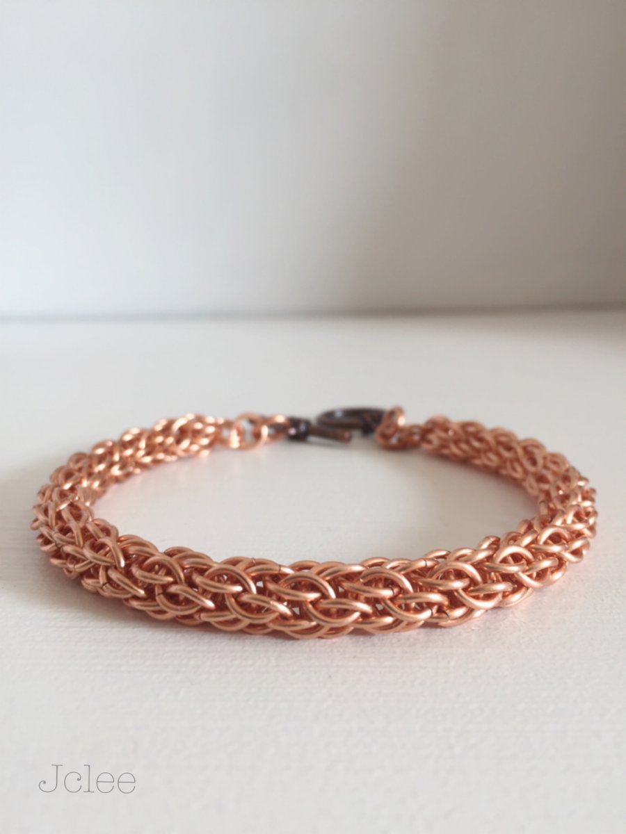 Copper Chainmaille Bracelet, Woven Viking Style Jewellery for Men