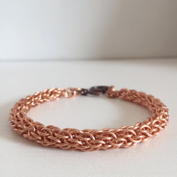 Copper Chainmaille Bracelet, Woven Viking Style Jewellery for Men