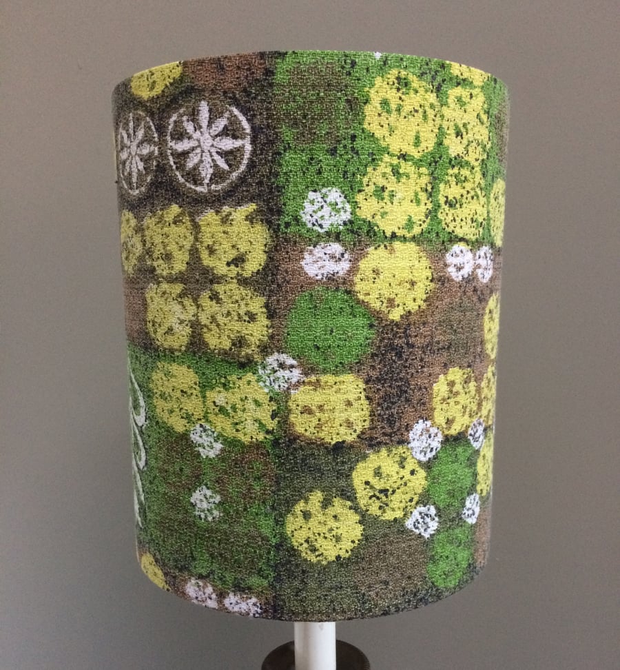 Spring Greens Retro Dots Circles 60s 70s Barkcloth Vintage Fabric Lampshade 