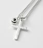 Sterling silver small size hammered cross and black sapphire nugget necklace - Image 1