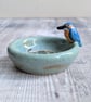 Very small ring dish with kingfisher, turquoise glaze