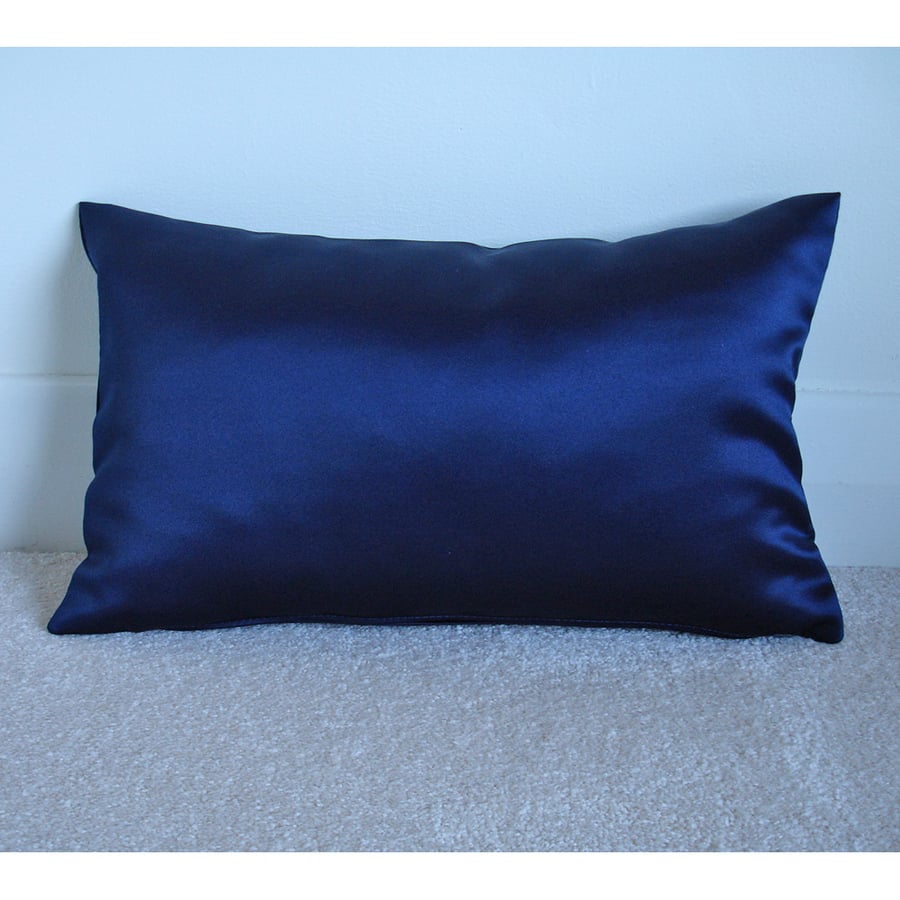 Satin Tempur Travel Pillow Cover 16x10 inch Hypoallergenic Navy Blue