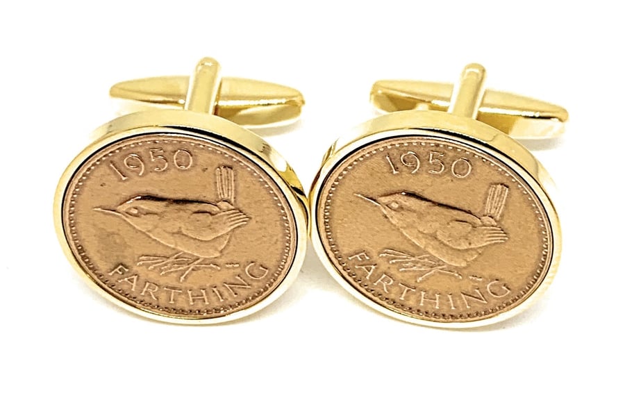 Luxury 1951 Farthing Cufflinks for a 70th birthday. Original British Farthings