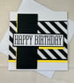 Square black and white text Happy Birthday card