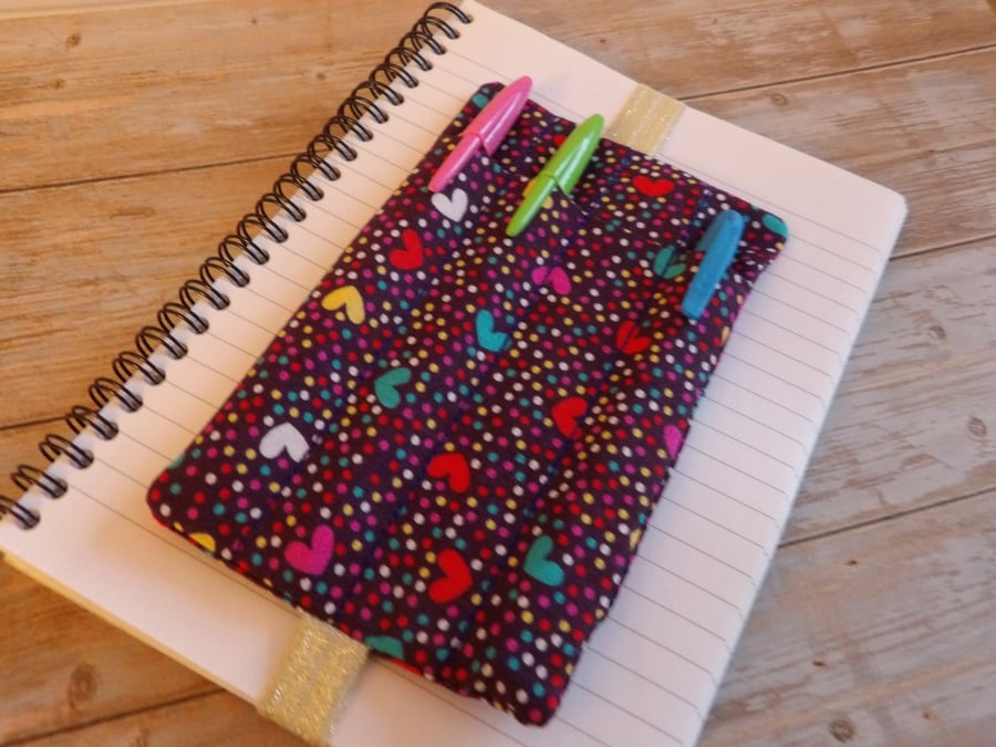 Hearts bookmark penholder elasricated A5 size 