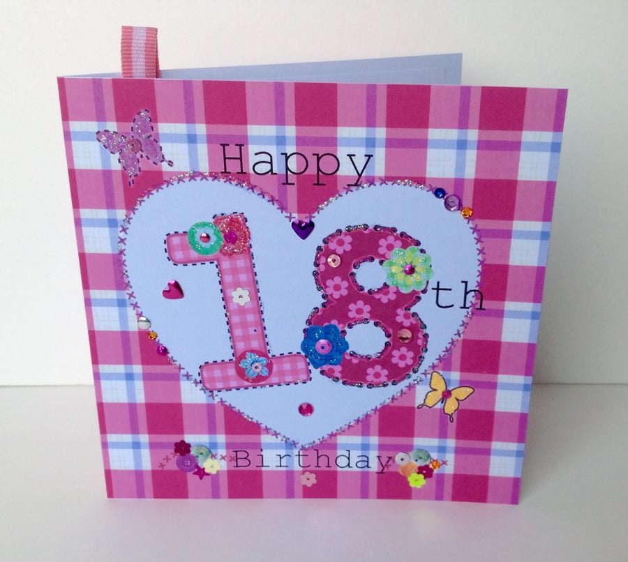 Birthday Card, Special Age,Pinks,Printed Design,Handfinished,Can Be Personalised