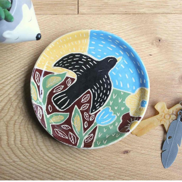 'Flying Bird' Handmade Ceramic Trinket Tray, Soap Dish